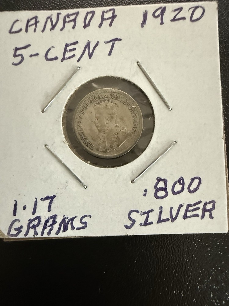 1920 Canada 5 Cent Silver, George V, .800 Silver