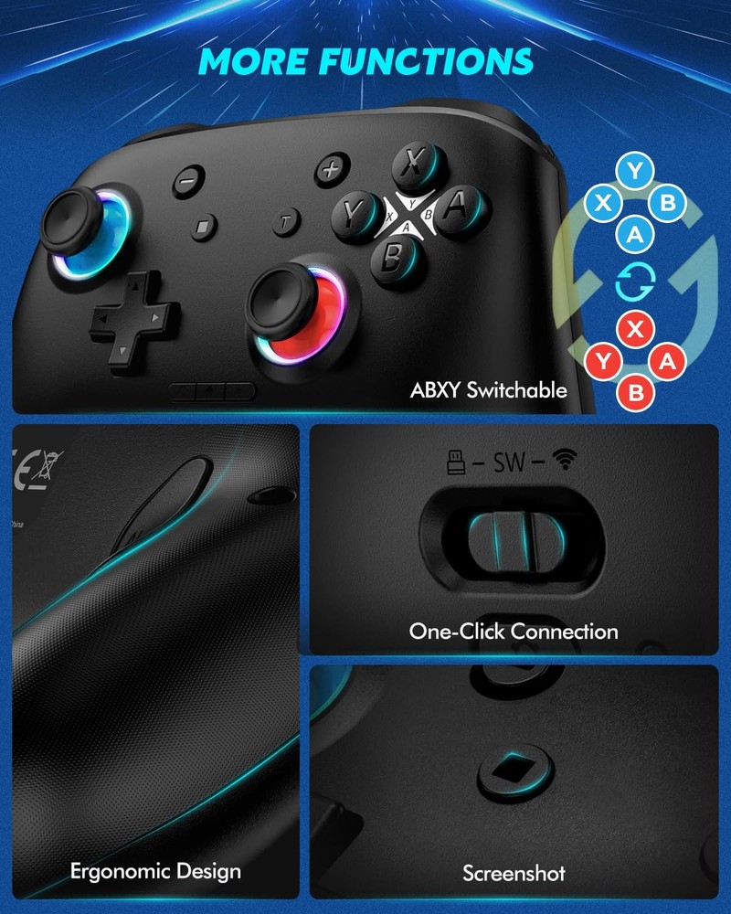 Hall Effect Bluetooth Controller with 2.4G Adapter, Wireless Switch Black