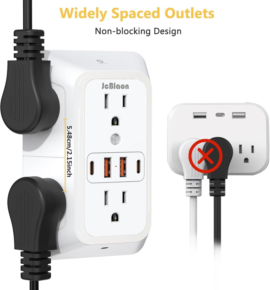 Wall Outlet Extender with Night Light, Power Plug Adapter Multi Plug Outlet Surg