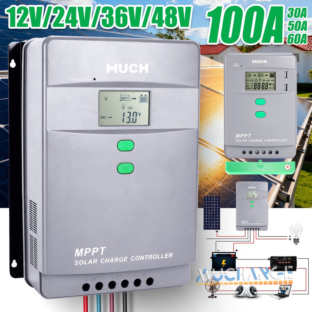 100A MPPT Solar Charge Controller LCD Display 12/24/36/48V Battery Regulators