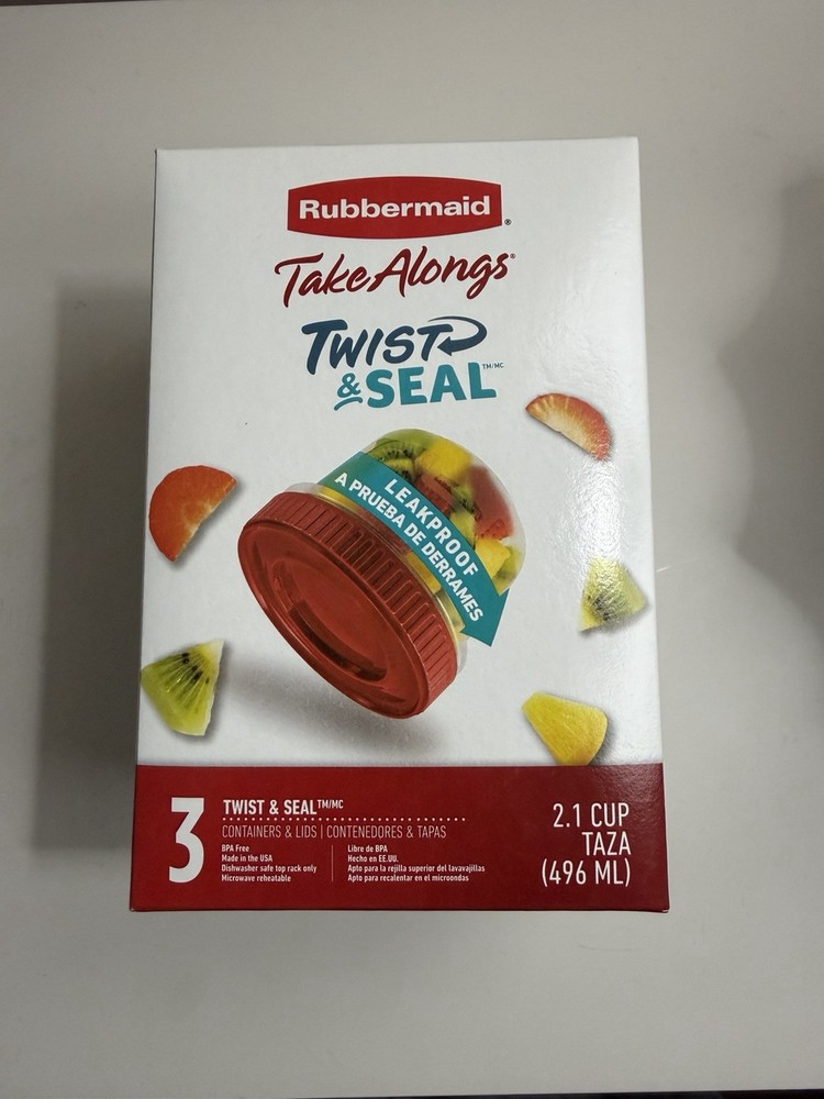 (3 pack) Rubbermaid Twist & Seal 2.1 Cup Food Storage Containers, Ruby, 3-Pack