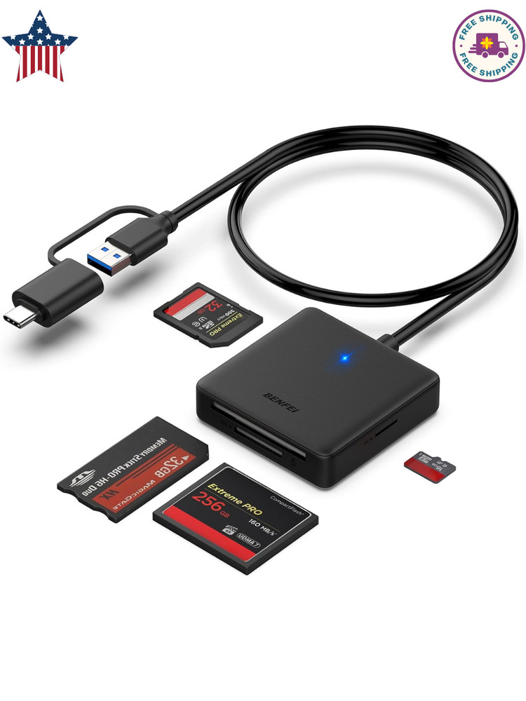 Memory Card Reader,  4In1 USB 3.0 and USB-C to SD Micro SD MS CF Card Reader Ada