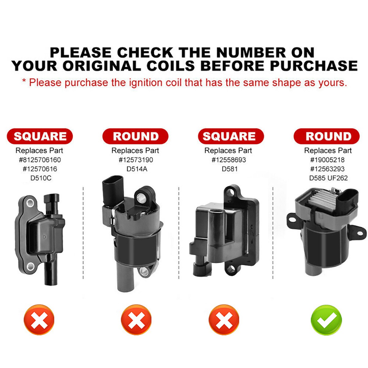 NEW 8 Pack Acdelco BSC1251 D585 UF262 Ignition Coils for 1999-2007 Chevrolet GM
