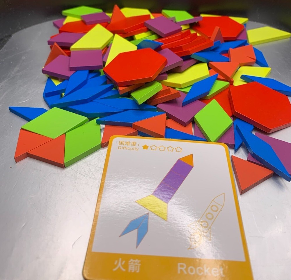 Pattern Blocks. 130 Wooden Pieces Puzzle Educational Development
