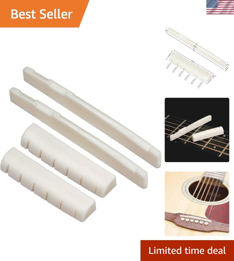 6-String Acoustic Guitar Bone Saddle & Nut Set - Precise Dimensions Included