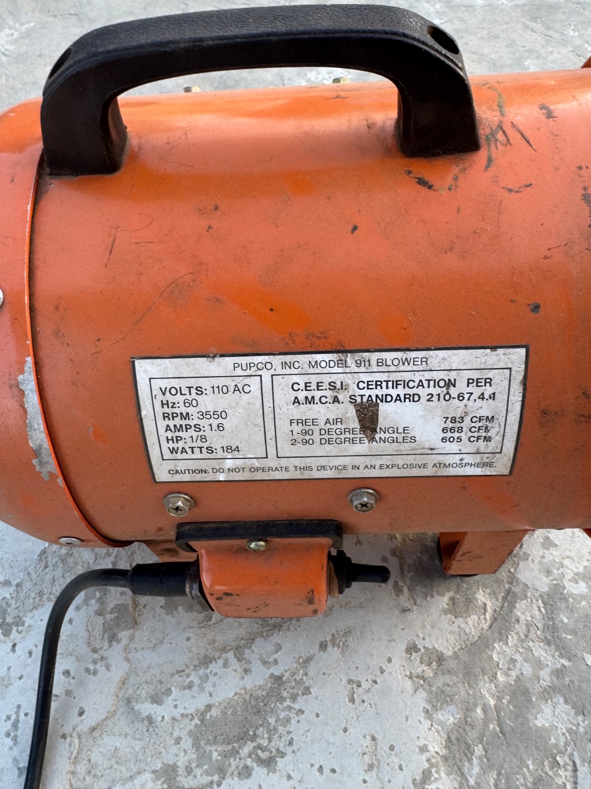 Pupco 911 Confined Space Ventilation Blower 110V Industrial Portable Fan