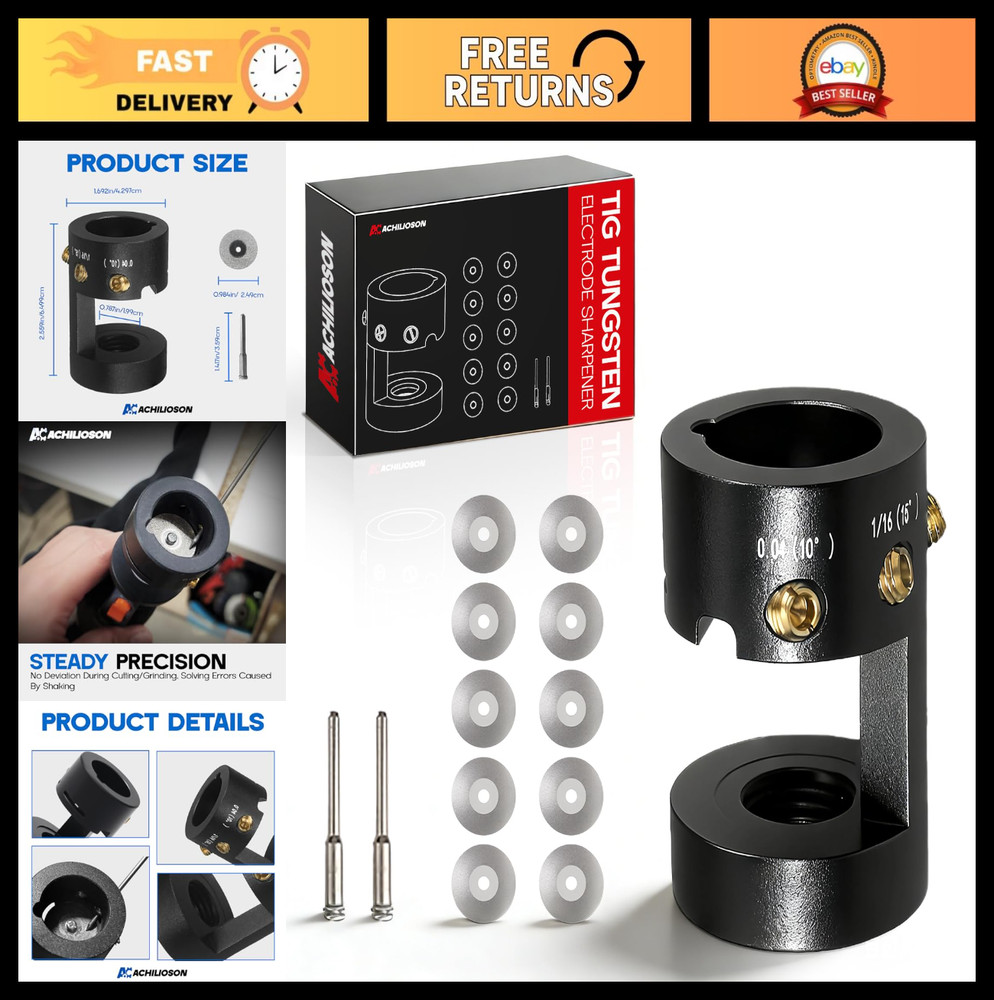 Tungsten Electrode Sharpener - 4 Cut-Off Slots, 10°-22.5° Angles, Precision Grin