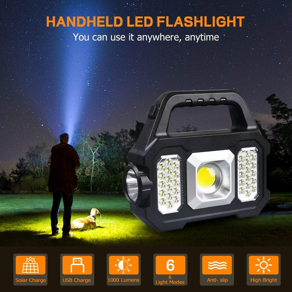 2x Waterproof LED Flashlight 🌟 Solar USB Rechargeable Torch for Camping
