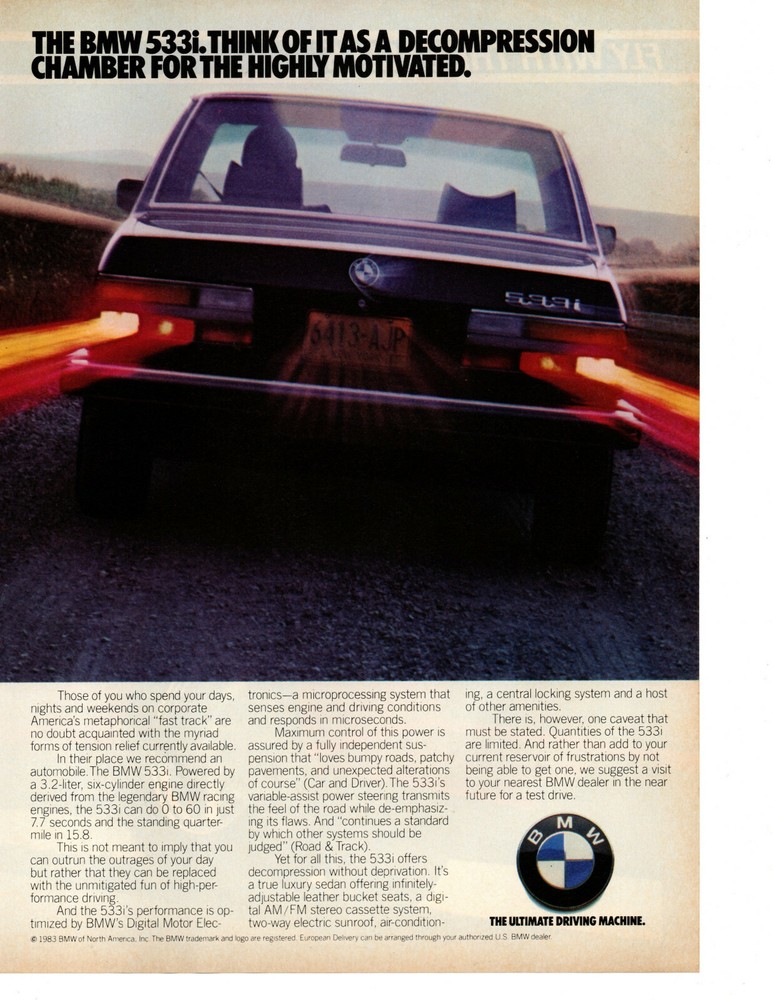 1984 BMW 533i ~ ORIGINAL PRINT AD