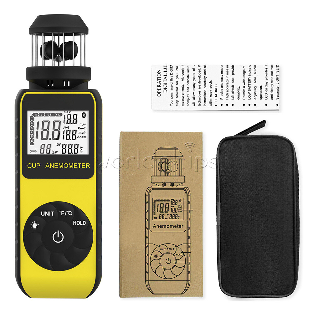 Digital Cup Anemometer Compass Measure Wind Temperature 360°Rotating + Backlight