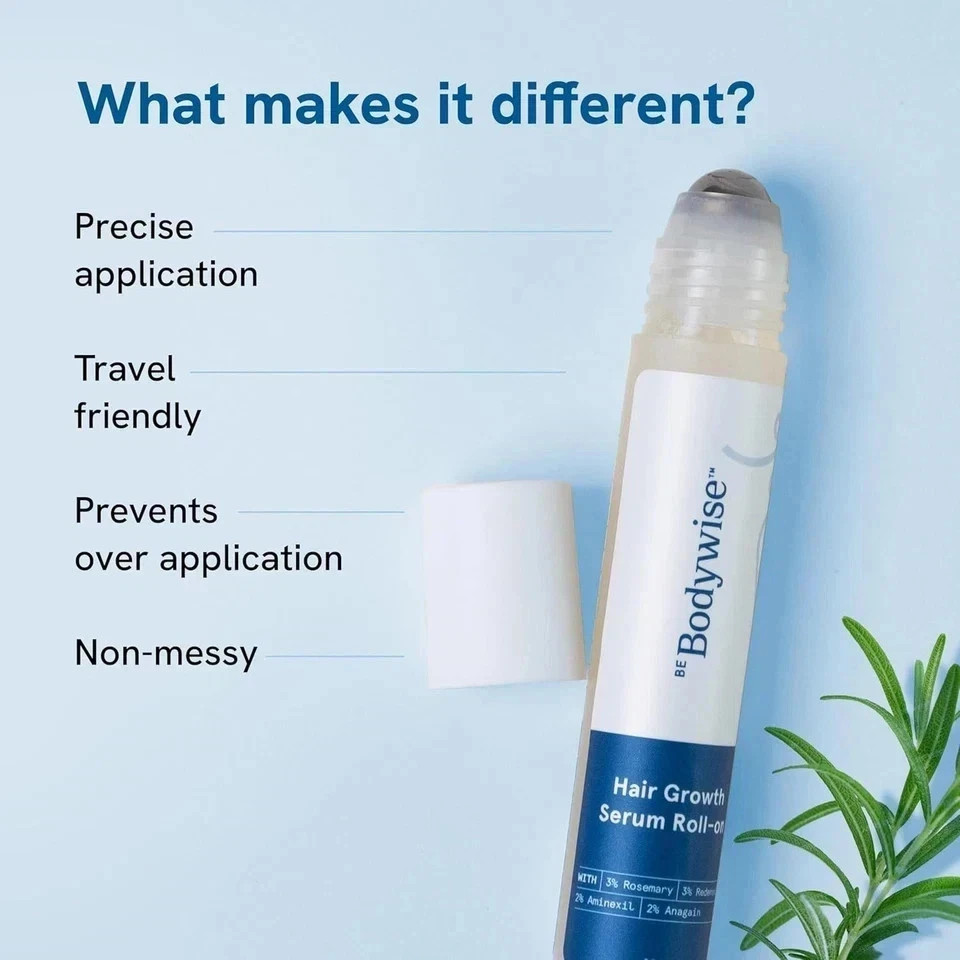 Be Bodywise Rosemary Hair Growth Serum Roll-On – 3% Redensyl & 2% Anagain, 10ml