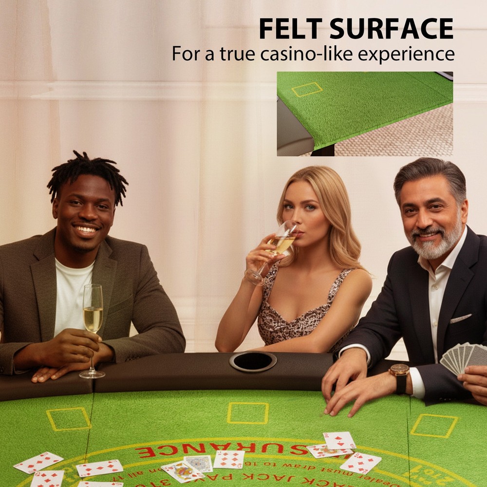 Soozier 72" Foldable Poker Table, Portable 8-Player Blackjack Table, Green