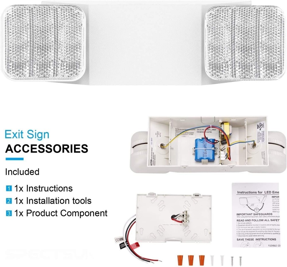 LED Emergency Exit Light Battery Backup & Adjustable Two Heads, UL 924-Listed