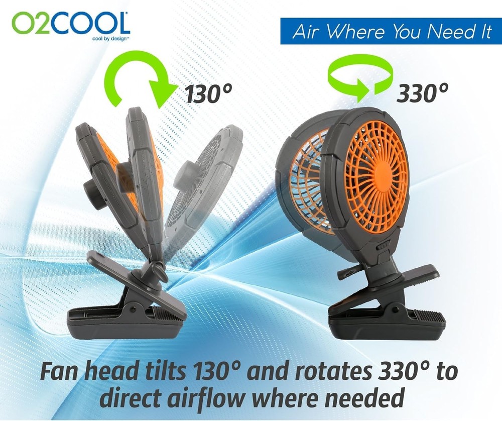 O2COOL 5-inch Battery-Powered Clip Fan Adjustable Rotating Function 4 AA Battery
