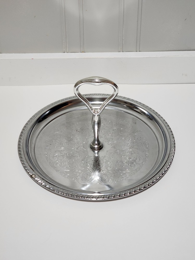Vintage Silver Serving Tray with Handle 8" in Diameter