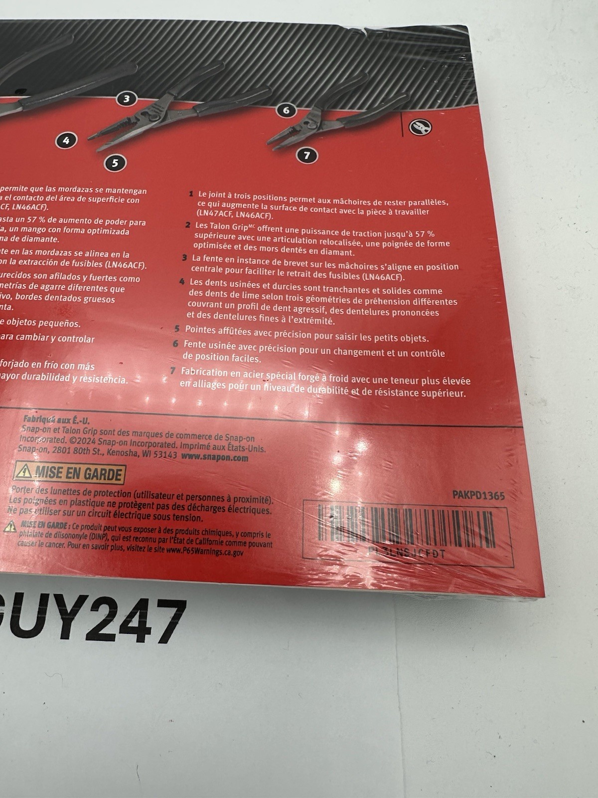 SNAP ON TOOLS USA 3PC DK TITANIUM LONG NOSE Slip Joint Pliers Set PL3LNSJCF DT