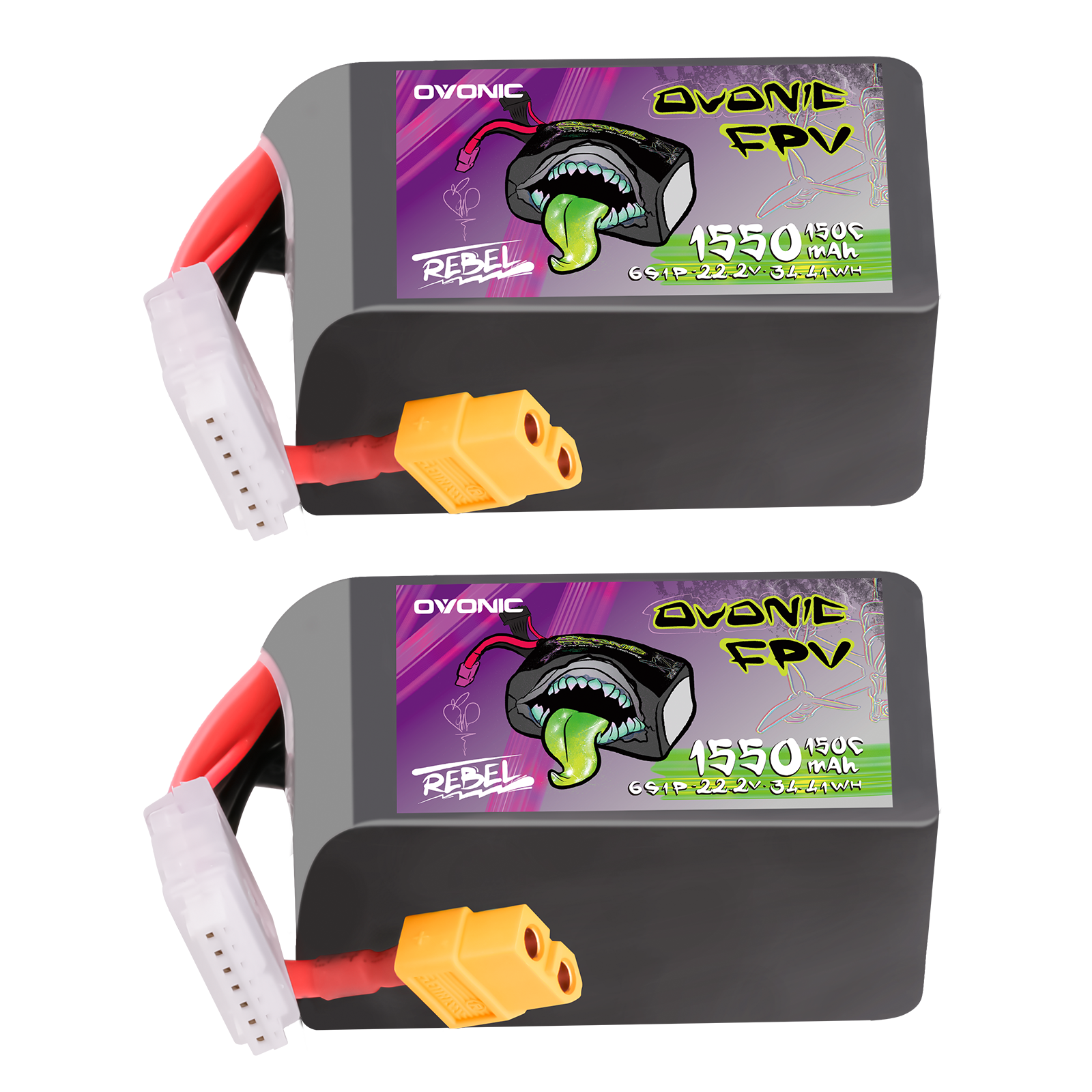 2ps OVONIC 22.2V 150C 1550mAh 6S Lipo Battery XT60 For FPV RC Drone Quad iFlight