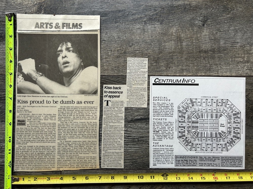 KISS Concert Clipping Crazy Nights Tour Worcester Mass Jan 1988 Lot Vintage Kiss
