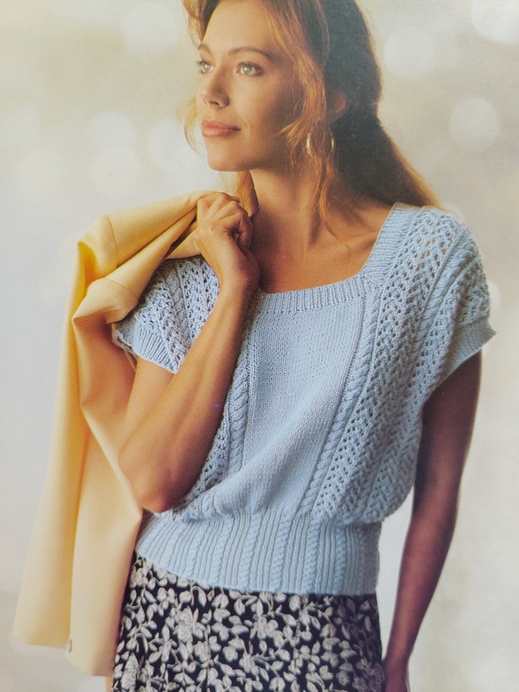 Patons Cotton 652 Knitting Leaflet Booklet Pattern VTG Sweater Pullover Cable
