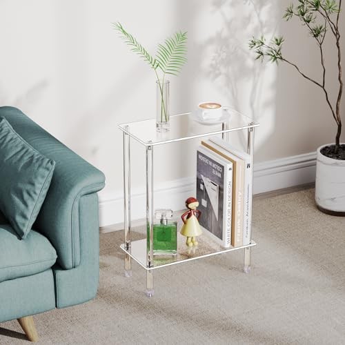 Clear Acrylic Narrow Side Table for Small Spaces, 2 Tier Rectangle 1-Pack