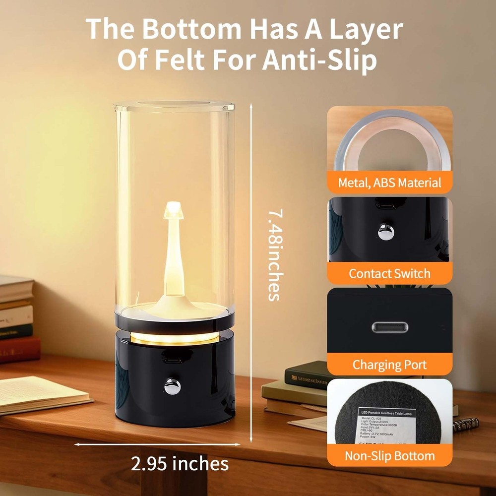 Black Rechargeable Bedside Lamp, 4-Level Dimmable Touch Control LED Table Lam...