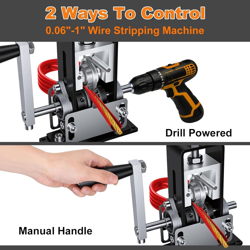 Scrap Copper Wire Stripper Machine 0.06-1 Inch Hand Crank & Drill Powered