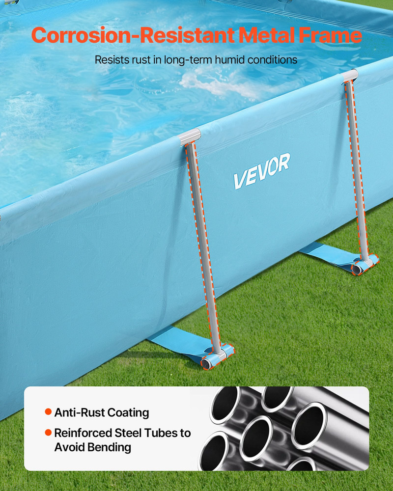 VEVOR 10ft x 6.5ft Rectangular Steel Frame Above Ground Swimming Pool Blue