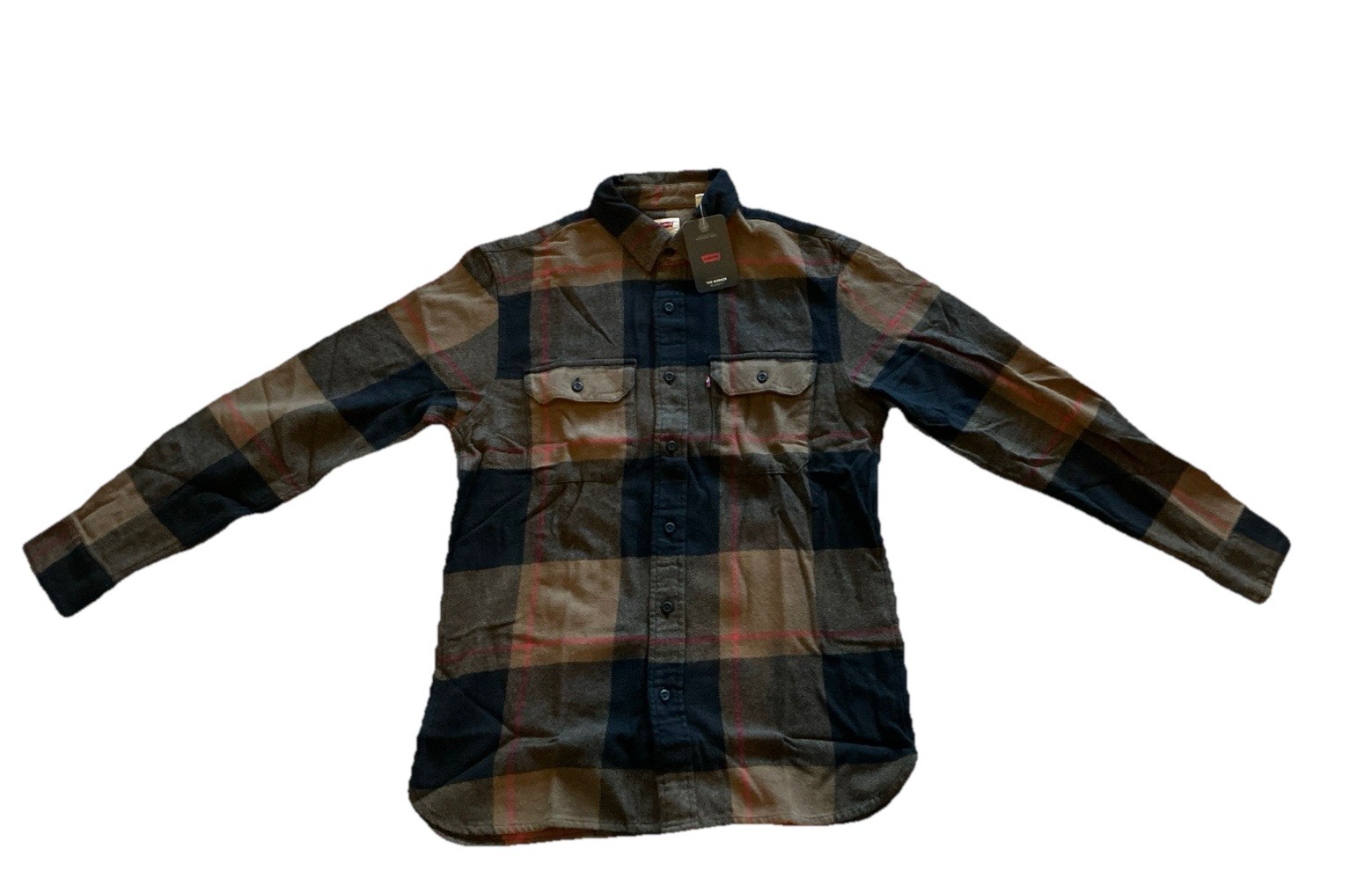 Levi's The Worker Men's Flannel Shirt Brown Black Plaid Relaxed Fit