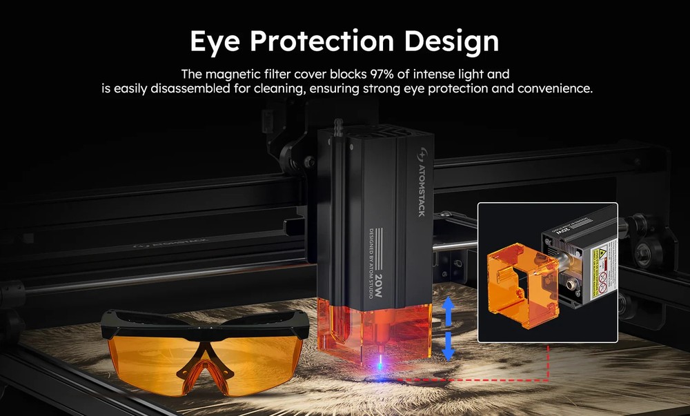 Used AtomStack A20 Pro V2 Laser Engraver 400mm/s High Speed 0.01mm Precision