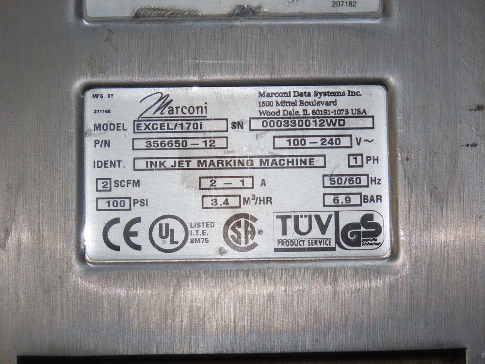 Marconi Videojet Excel Series 170i Ultra Ink Jet Printer Coder Marking Machine