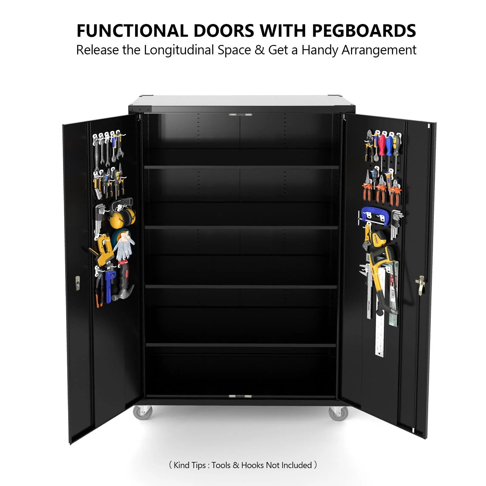 72in Tall & Wide Metal Storage Cabinet with Pegboards,Adjustable Shelves, Wheels