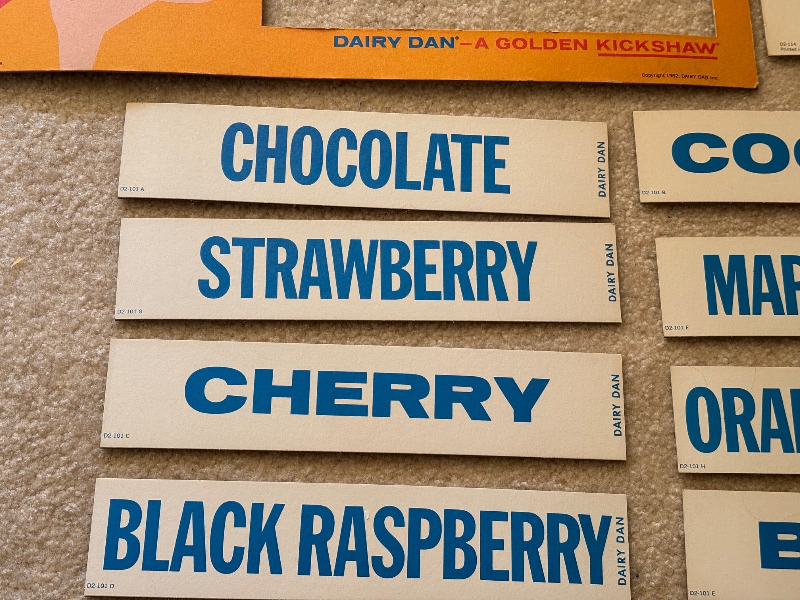 1962 Vintage Dairy Dan Inc. Ice Cream, Daily Flavor Menu Board