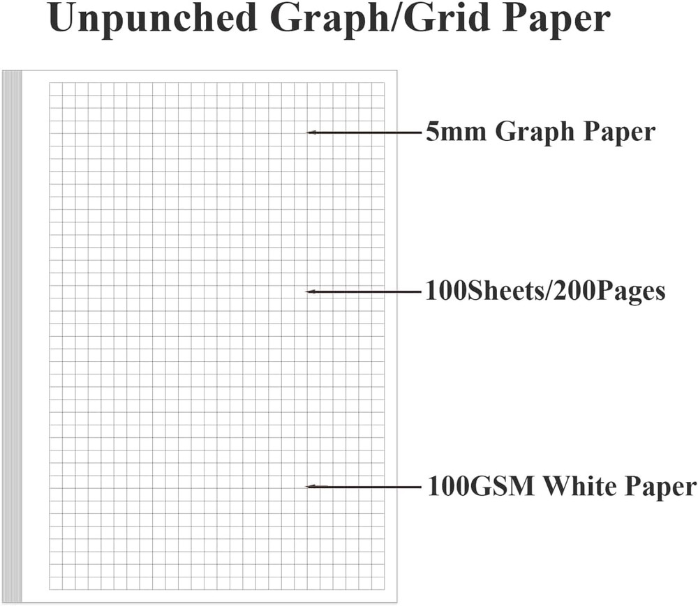 A5 Unpunched Grid Refill Paper - Graph Paper for Ring Binder/Discbound Notebook