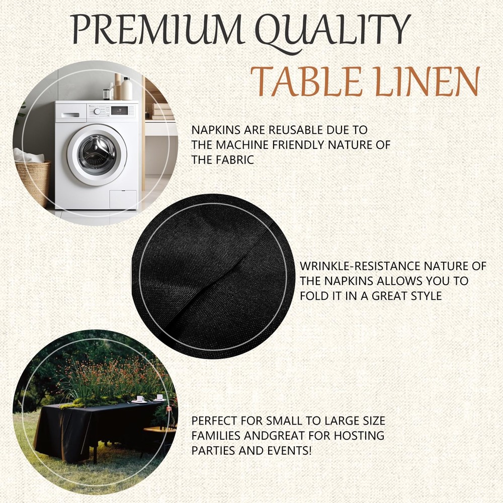 Rectangular Black Table Cloth - 6 Pack Washable Polyester Cover for Dining