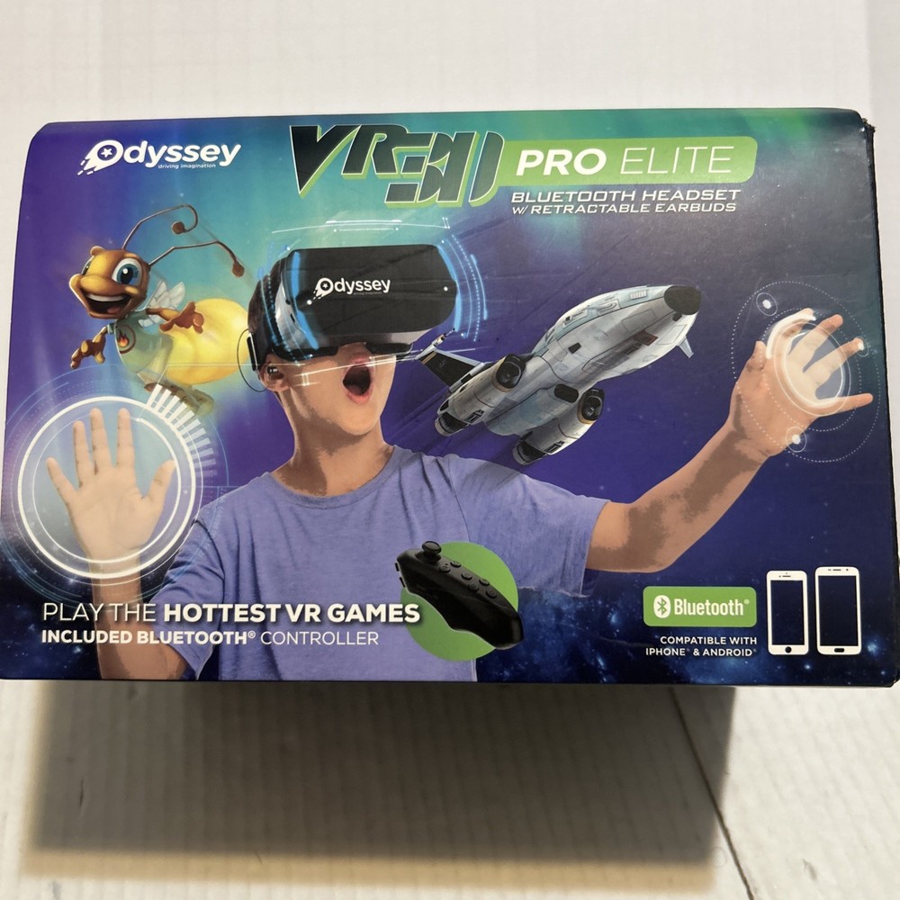 Odyssey VR 3D Pro Elite Virtual Reality Bluetooth Headset Retractable Earbuds