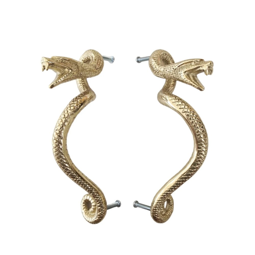 2 Heavy Curly Snake Solid Brass Door Handles 7" (18cm) Handmade Antique Pull Set