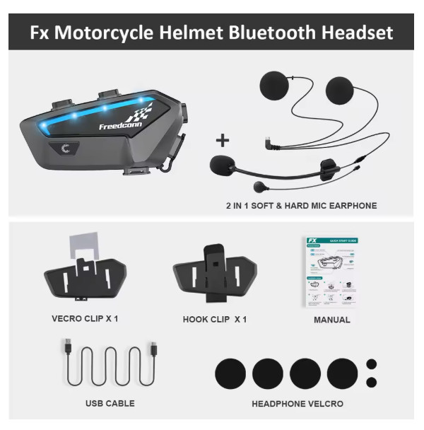 FreedConn FX Motorcycle Bluetooth Intercom 10 Riders Helmet Headset