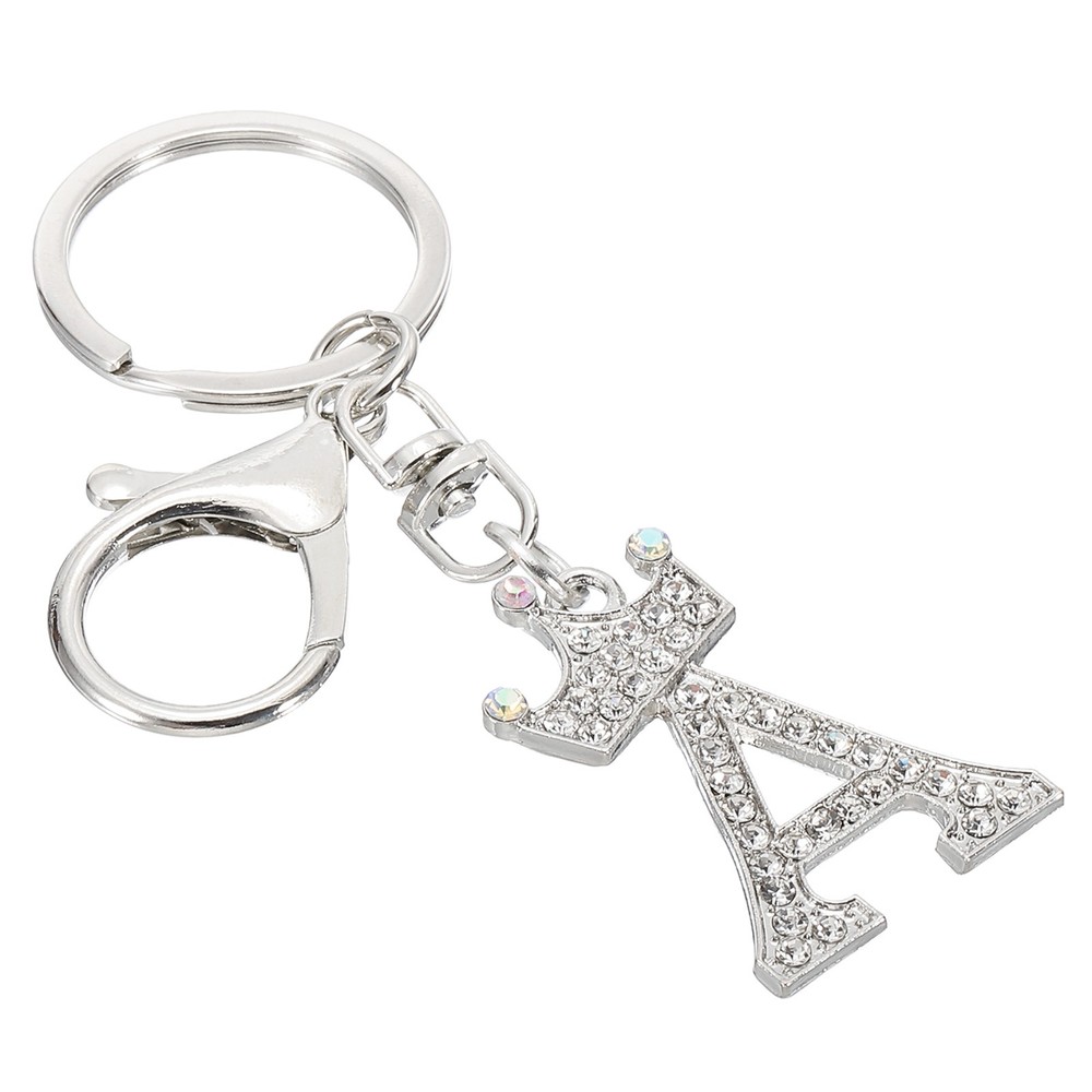 Initial Letter Keychain, Letter A Crown Design Charm, Silver Tone