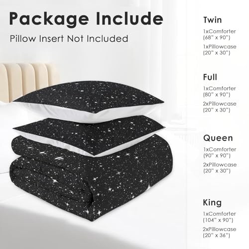 Comforter Set Size, Space Starry White Soft 3 Pcs Queen Black Starry Sky