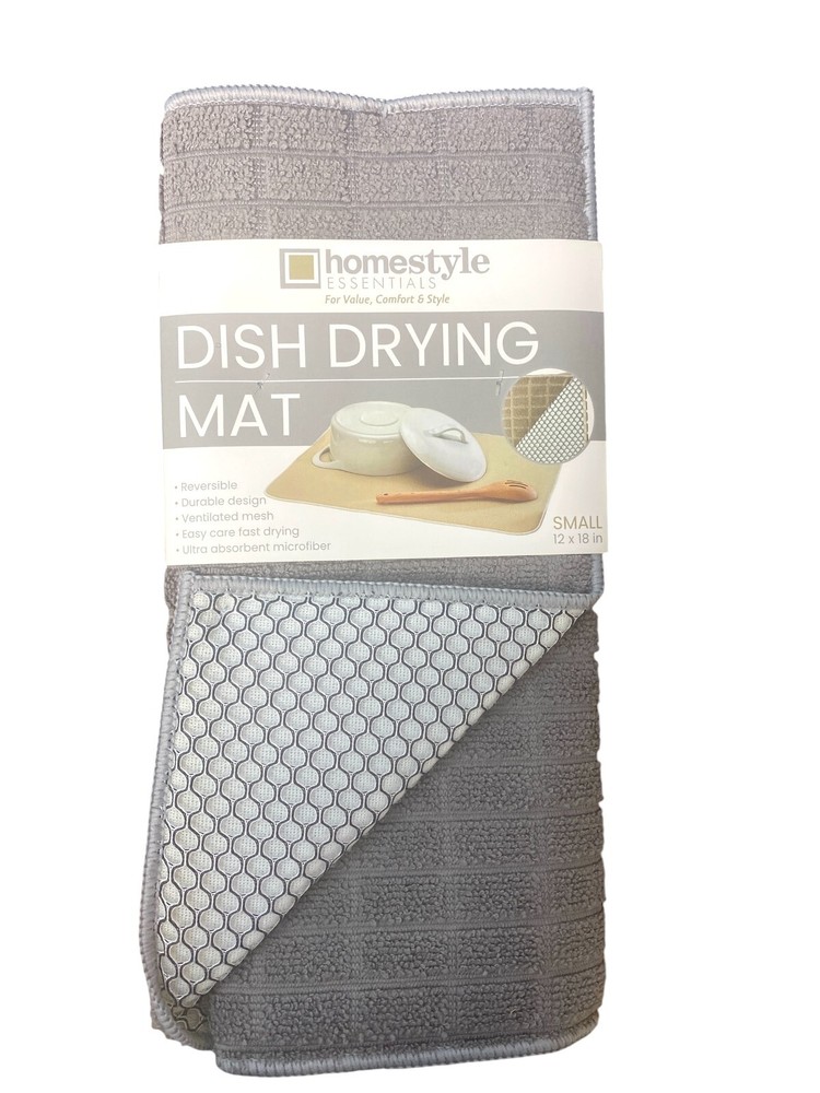 2pk Reversible Dish Drying Mat, 12" x 18", Microfiber, Ventilated Mesh Quick Dry
