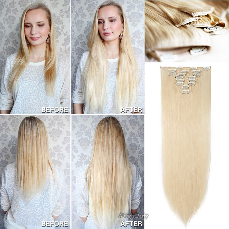 Real Natural Clip In Hair Extensions Extension 8 Piece FULL HEAD Hair for Human