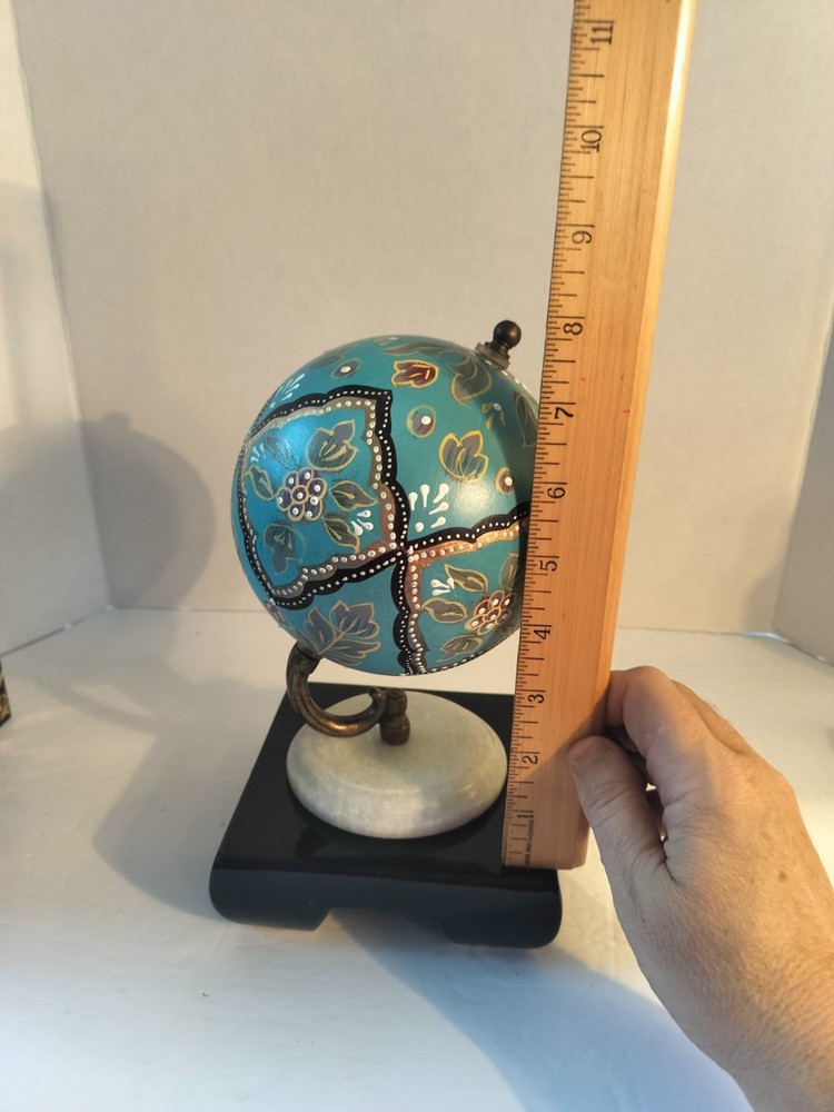 Litton Lane Decorative Handpainted Spinning Globe; White Marble Base,EUC! Pretty