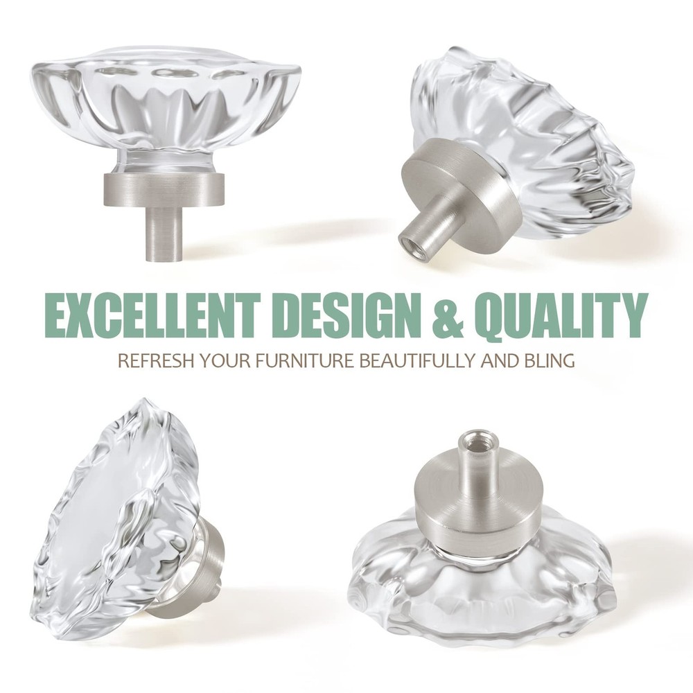 Brushed Nickel Cabinet Knobs,Glass Crystal Pulls and Knobs for Dresser Drawer...