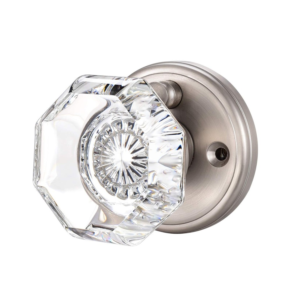 Crystal Glass Door Knobs Interior, Modern .Privacy, Satin Nickel