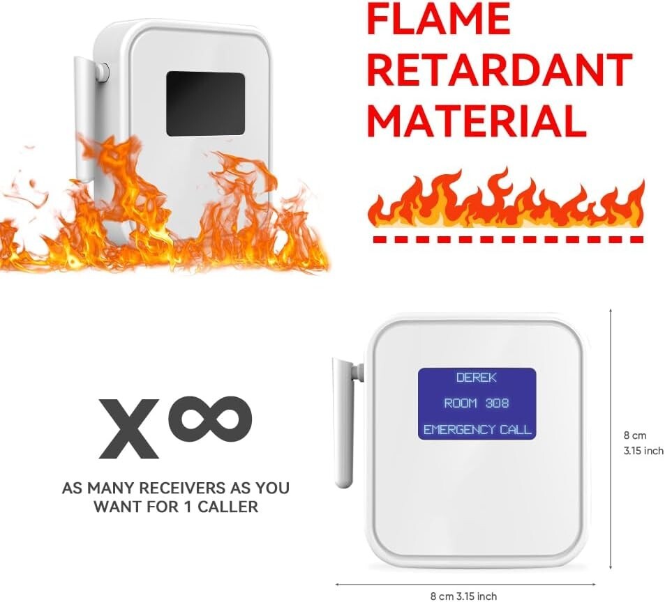 FORFEND Caregiver Pager Call Button Wireless Alert System Black