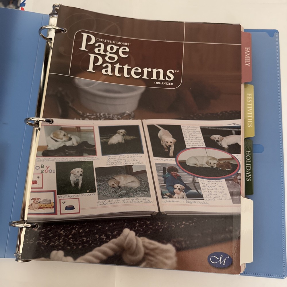 Creative Memories CM BLUE PAGE PATTERNS ORGANIZER BINDER FILLED OVER 200 PAGES