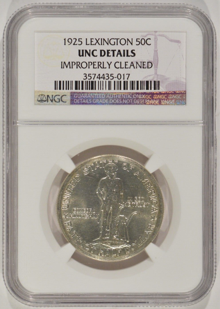 1925 Lexington Silver Half Dollar 50c NGC UNC Details Improperly Cleaned