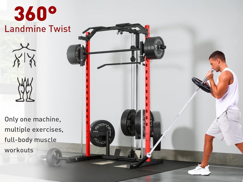 Smith Machine, Multi-Function Power Cage w/ Lat Pull Down System Workout Machine