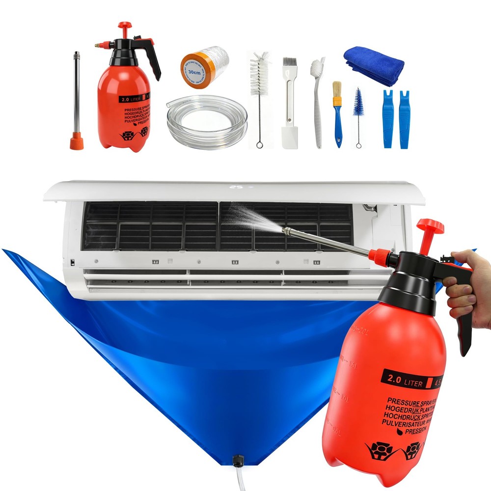 13PCS Mini Split Cleaning Kit with 2L High Pressure Sprayer, Deep Large, Blue