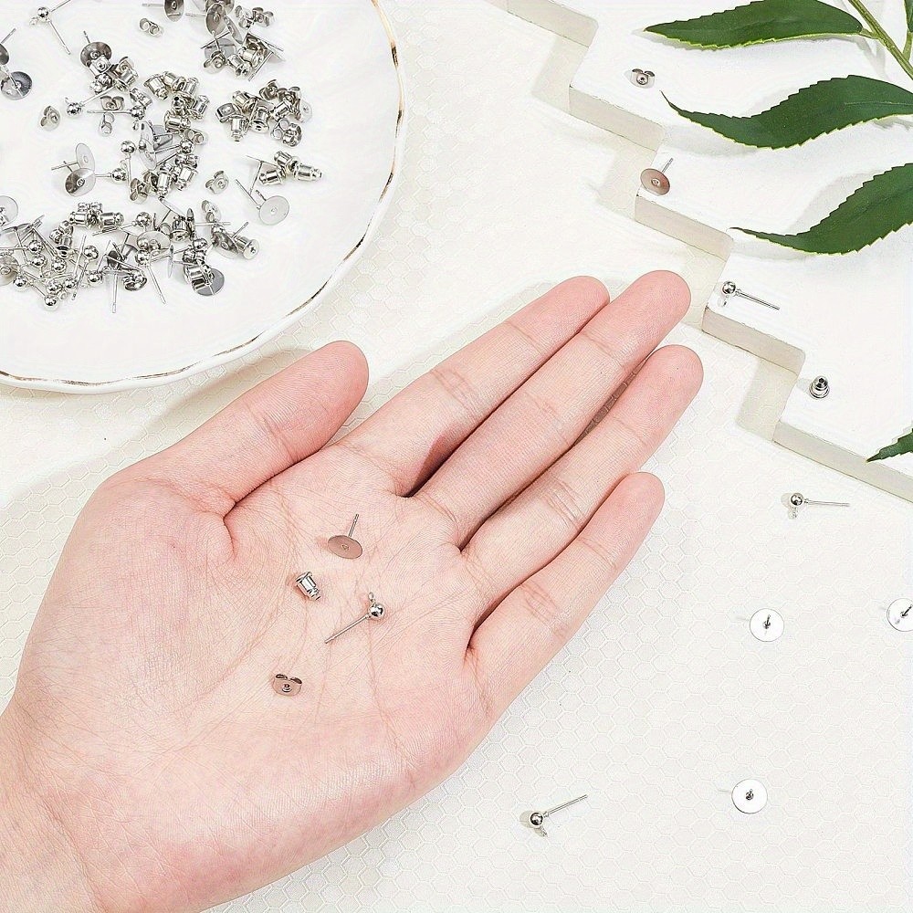 1box Earring Making with Iron Ball Stud Earring Findings Flat Round Blank Peg